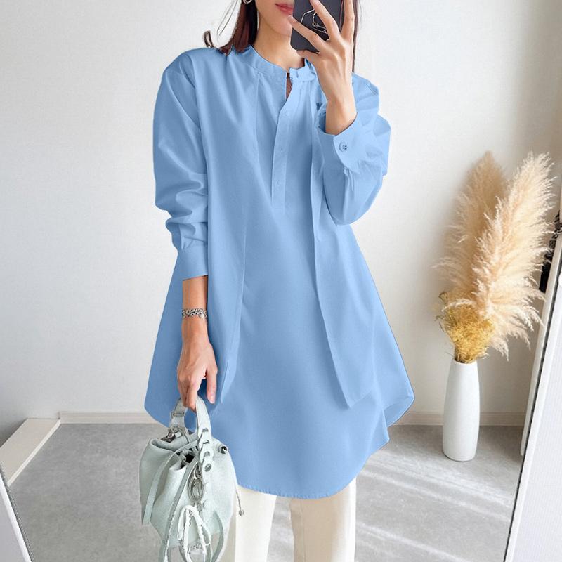 ZANZEA Women Casual Round Neck Solid Color Long Sleeve Loose Blouse