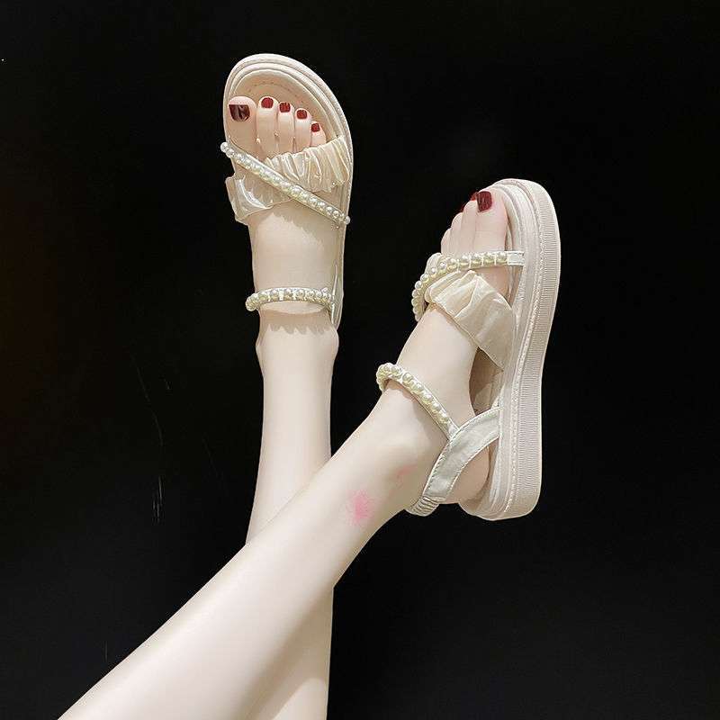 Maternity Sandals Women's Summer 2025 New Platform Fairy Wind Gentle Lady Pearl Super Fire Roman Shoes