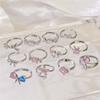 Color Diamond Open Ring Bow Flower Niche Design Elegant Light Luxury Cute Pink Zircon Personality Ring Woman