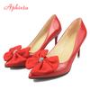 Fashion Aphixta  Bling Crystals Bow Flowers Pointed Toe Red High Heels Women Patent Leather Butterfly-knot Pumps Big Size 45 46 47 48