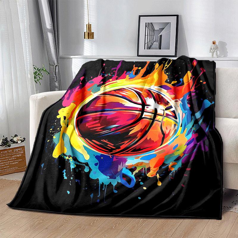 1pc Basketball Printing Lightweight Flannel Blanket, Comfortable and Warm Blanket, for Camping Sofa Bed and Couch Office, In All Seasons