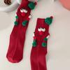 Unisex Couple 3D Santa Hat Dolls Christmas Middle Tube Socks with Magnetic Embellishments for Gifting and Celebrating