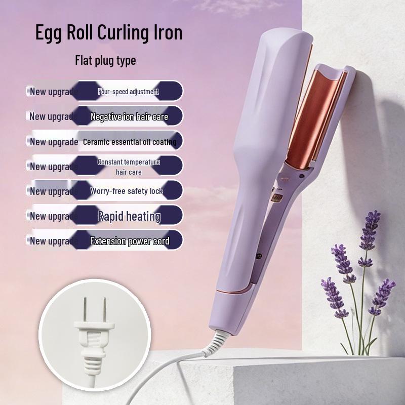 French Egg Roll Curling Iron: Water Wave & Big Curl Crimper with Negative Ion Technology