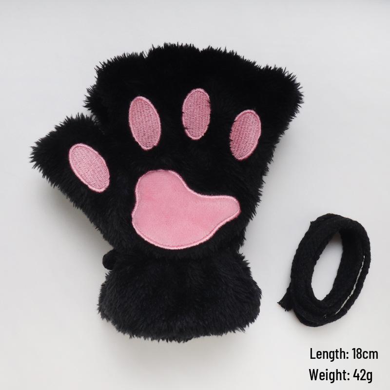 Niedliche Cartoon-Kätzchen Damen Fingerlose Winterhandschuhe - Fleecegefüttert Bärenpfoten-Design