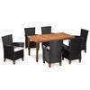 Dining Set - vidaXL - 7 Pcs - Woven Resin - Acacia Wood - Black and Brown