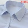 Women's Plus Size Blue Striped Formal Work Shirt - Hidden Button Design