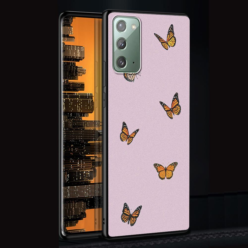 Butterfly Case for Samsung Galaxy Note 20 Ultra 10 Lite 9 8 A53 A52 A12 S22 S21 FE S20 Plus TPU Black Phone Cover Shell Animals