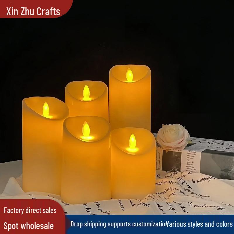 LED Flickering Simulated Candle Lights - Slanted Plastic Cylindrical Design for Weddings and Bars