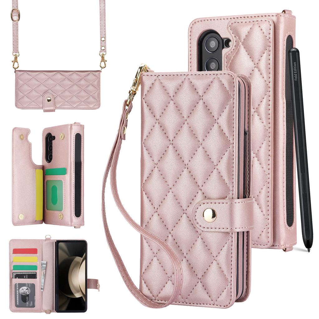 New Model Suitable for Samsung Z Fold7 Folding Mobile Phone Case Crossbody Fold6 Multi-function Leather Case Fold3 Pencil Bag