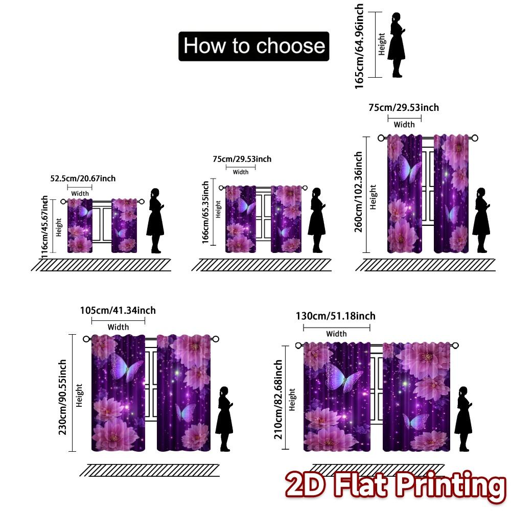 2D Flat Printing  JIT 2pcs   Curtains (Without Rod) Butterfly Bliss Pattern Modern Curtains Versatile Polyester Fabric Curtains