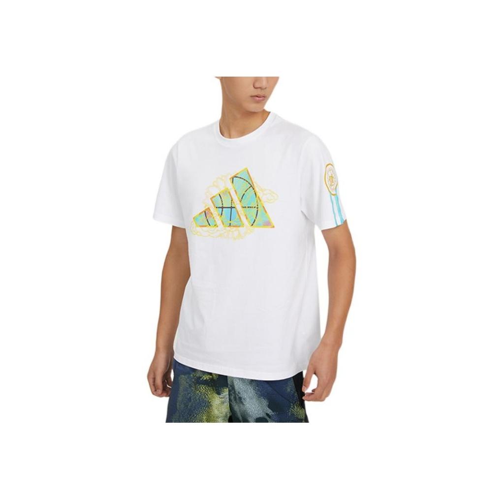 Adidas Large Logo Print Crew Neck T-Shirt Men Tops White IC8105