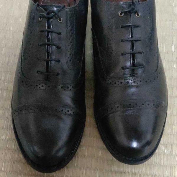JOHNSTON & MURPHY/Goodyear Welt Semi Brogue Straight Tip Dress Shoes/8D/25.5/Black/(USED)