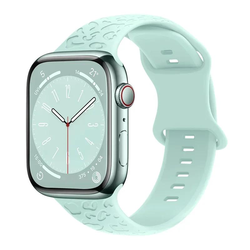 

Engraved Strap For Apple Watch Band 44mm 40mm 45mm 49mm 42-46mm Leopard silicone bracelet iwatch series 10 9 7 6 5 se 8 ultra 2 38 40 41mm-S10 42mm