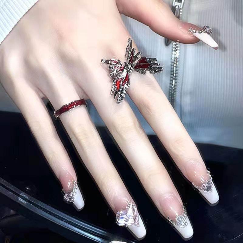 Korean Drop Glaze Ring for Women Shining Butterfly Open Rings Vintage Geometric Y2K Trend Fashion Finger Jewelry