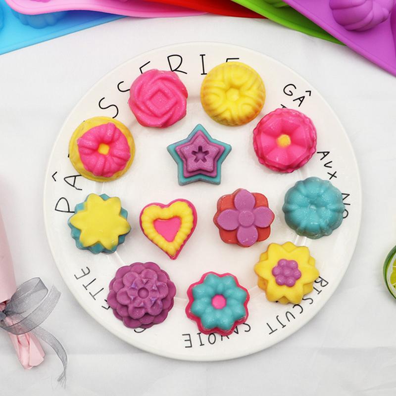 12 Flower-Shaped Silicone Cake Mold Cupcake Jelly Candy Chocolate Decoration Baking Tool Moulds