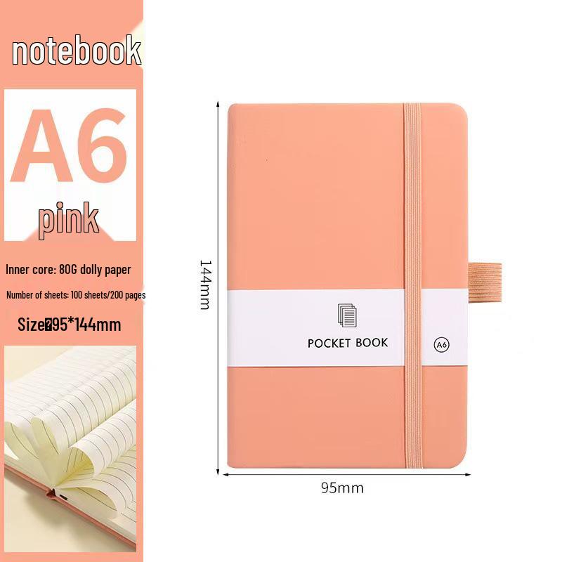 A6/A5 Elastic Band Color Pocket Notebook - Leather Feel, Portable Student Memo