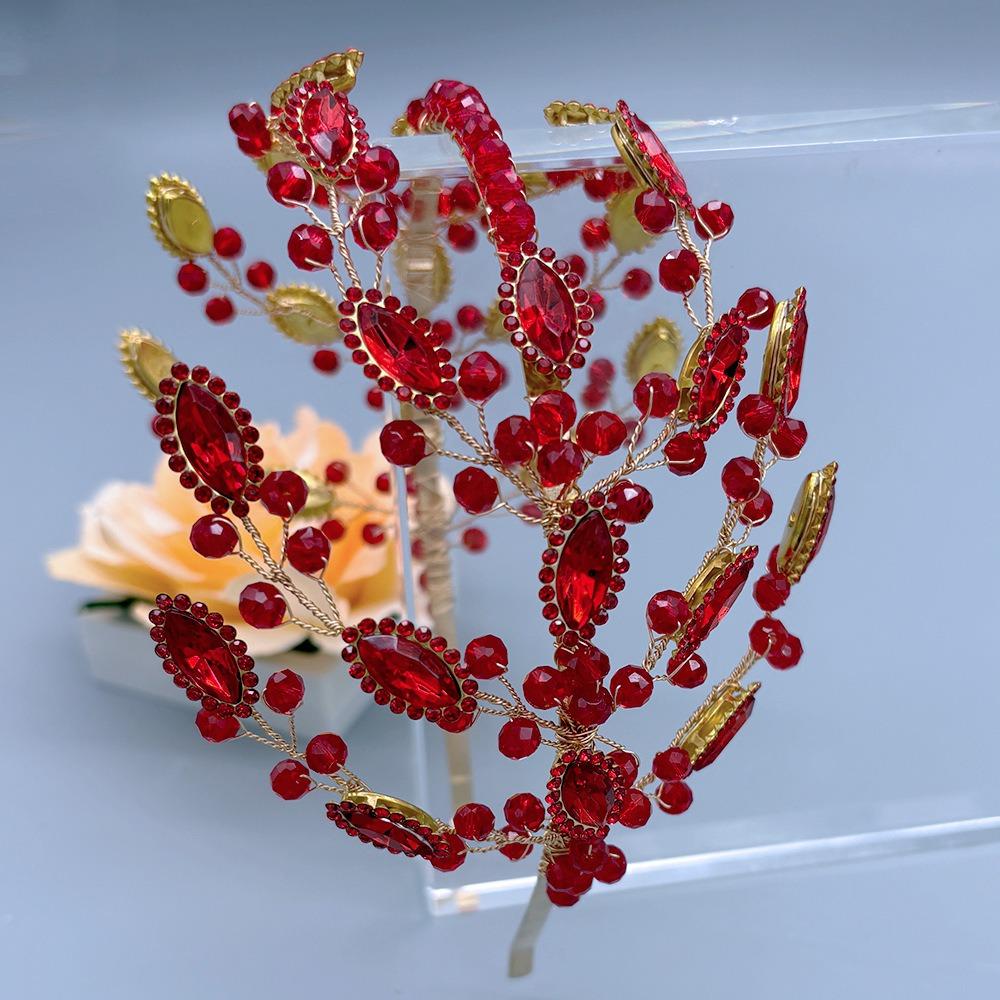 

Handmade Red Bridal Head Hoop Beaded Wedding Hairband Bride Tiaras and Crown Women Headpiece красный