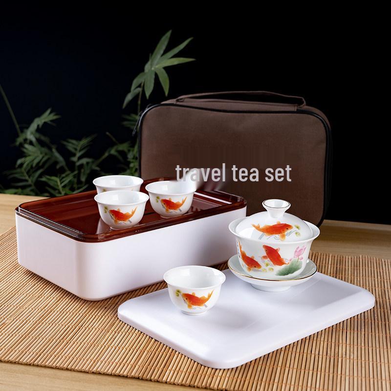 Portable Ceramic Kung Fu Travel Tea Set with Tray and Case