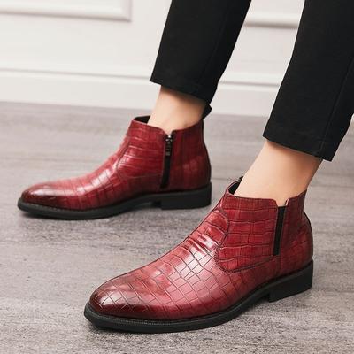 New Winter Fashion Chelsea Ankle Boots Men's Pointed Alligator Pattern Casual Shoes Luxury Designer High Tops Zapatos Hombre