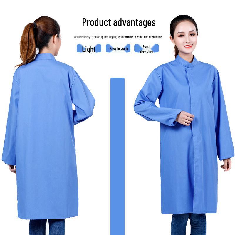 Unisex Long-Sleeve Blue Laboratory and Food Factory Work Coat