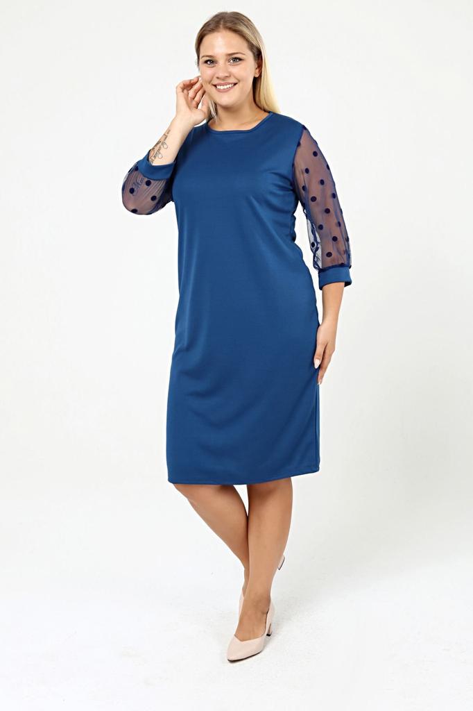 Women's Big Size Dress Polka Dot Flocked Sleeve Plus Size Dress 9B-2141