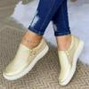 Plus Size Women's White Round Toe Flat Sneakers with Side Zipper (Sizes 36-43)