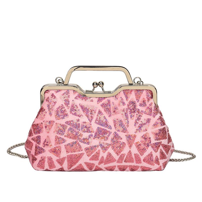Bag new 2025 European and American fashion sequins colorful portable dinner bag ins women's retro clip shell bag