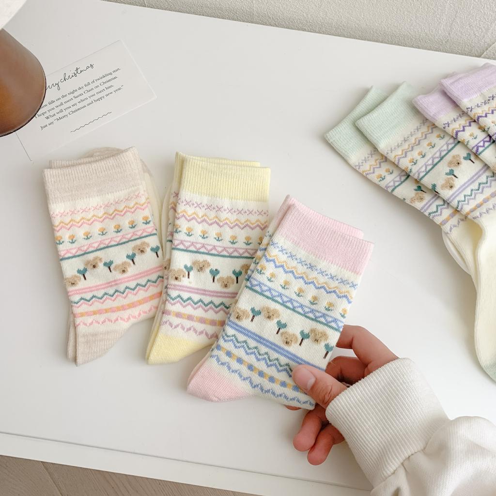 Candy-Colored Socks For Girls, Gentle And Sweet Tube Socks In The Wind, Sweat-Absorbing And Breathable, Simple Commuter Cotton Socks