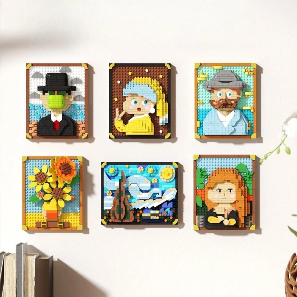 Hot-selling World-famous Painting Assembly Building Blocks Creative Pixel Oil Painting Frame Sunflower Building Block Decoration