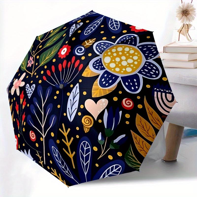 1pc Floral Pattern Automatic Folding Umbrella - 8-Rib Iron Frame, Portable Sunshade with Plastic Handle yy250731285