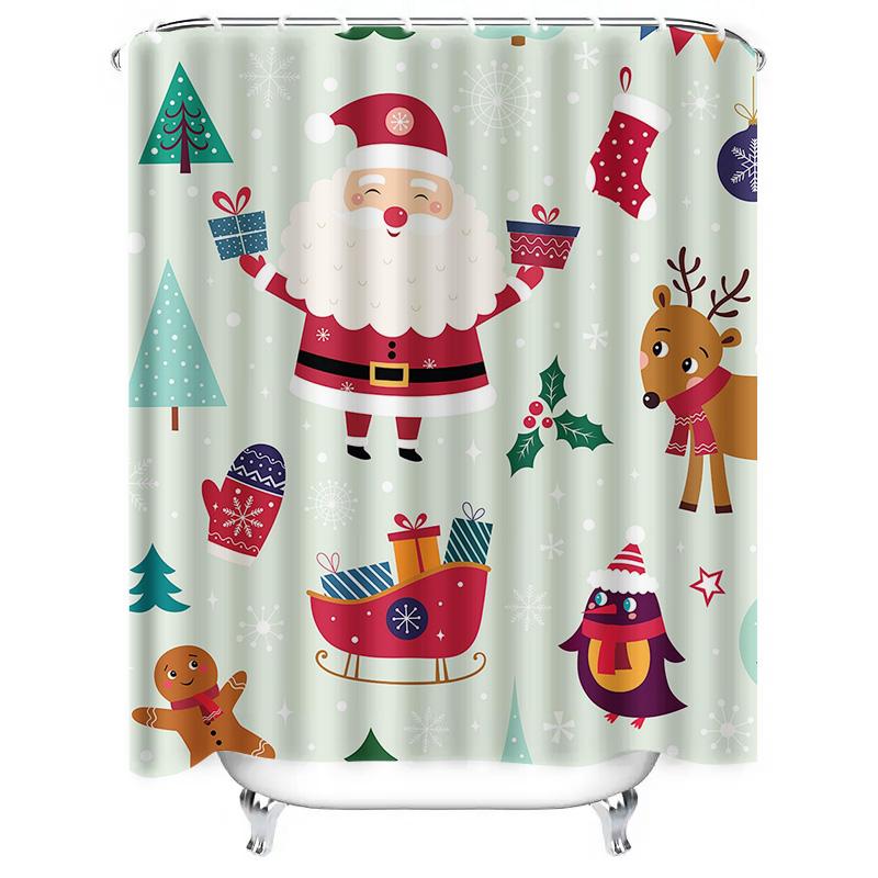 TU Festive Christmas Shower CurtainHoliday Bathroom DecorSanta Claus PatternWaterproof FabricHoliday GiftBathroom AccessoriesXma