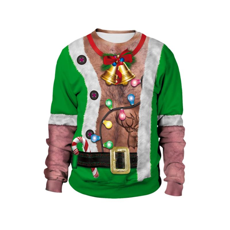 Retro Christmas Pattern Sweatshirts For Men Novelty Funny Ugly 3D Printed Pullover Women Hoodies Long Sleeves Round Neck Tops