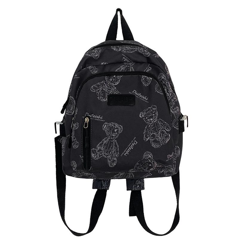 Schoolbag Textured Bear Printed Backpack Women's Fashion Lightweight Casual Student School Bag Large Capacity Short Trip Backpack