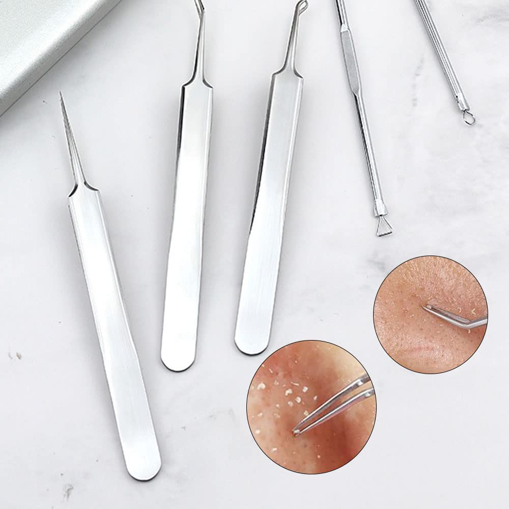 Set of Stainless Steel Blackhead Precision Pore Care Kit for Blackhead Blackhead and Acne with Storage Case 7-Piece Tweezers, Removal, Removal, Care,