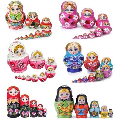 Boneca Matryoshka de Madeira com 10 Andares Segura Lisa Menina Flor de Morango Enfeite de Boneca Matryoshka Pintado à Mão para Presentes de Crianças