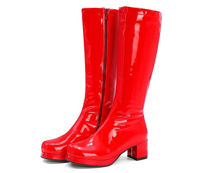 New  Head Patent Leather Boots High Martin Boots Knight Boots Water Platform Thick Middle Heel  Shoes Large Size
