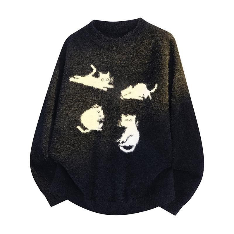 

Пуловеры С Длинным Рукавом Свитера Унисекс Свитер Весна Осень Котенок Тай-дай Ретро Параграф для Пар Вязаный Базовый Джемпер Круглый Вырез Шерстяной Джемпер 3XL