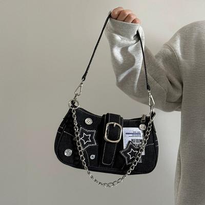 Grunge Hobo Bag Denim Shoulder Bag Underarm Bag Vintage Crossbody Bag Casual Handbag for Women Girls Daily Outings Street