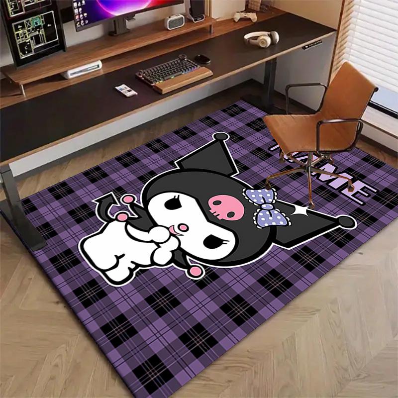 Custom Kuromi Mat Personalized Name, Polyester Washable Indoor Entryway Rug, Gift for Christmas, Easter, Thanksgiving Day