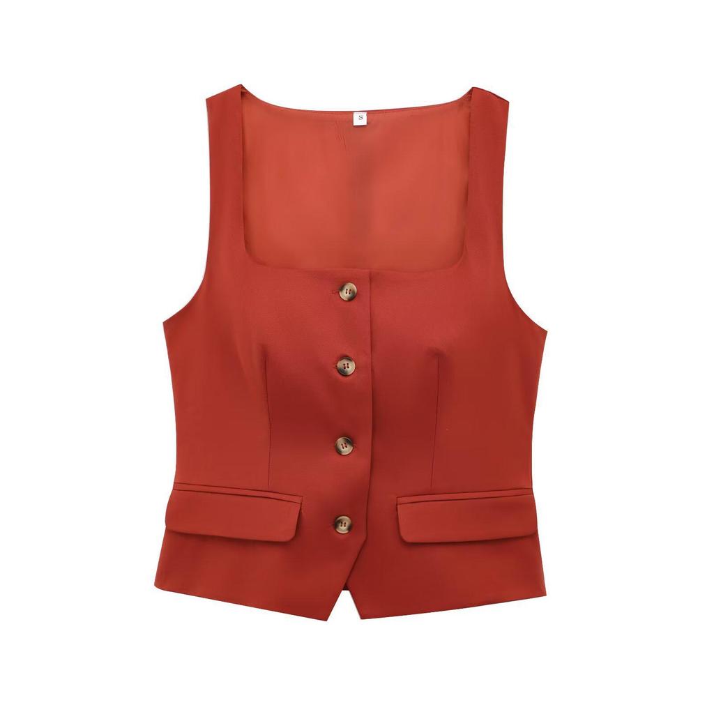 2025 Spring Women's European & American Style Square Neck Button-Down Top