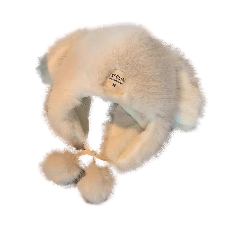 Winter plush cold-proof and warm pullover hat, new casual versatile long-eared cute hairball, sweet and comfortable ear protection hat
