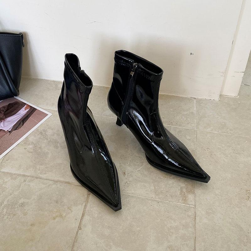 Fashion Female Pointed Toe Ladies Modern Ankle Boots Zippers Shoes Fashion Elastic Women Stretch Short Boots With Heels Shoes
