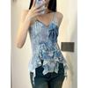 Women Clothing Summer Tanks Chic Sexy Print Sling Vest Sweet Ruffles Tunic Backless Camis 2024 Ropa Mujer Korean Y2k Crop Tops
