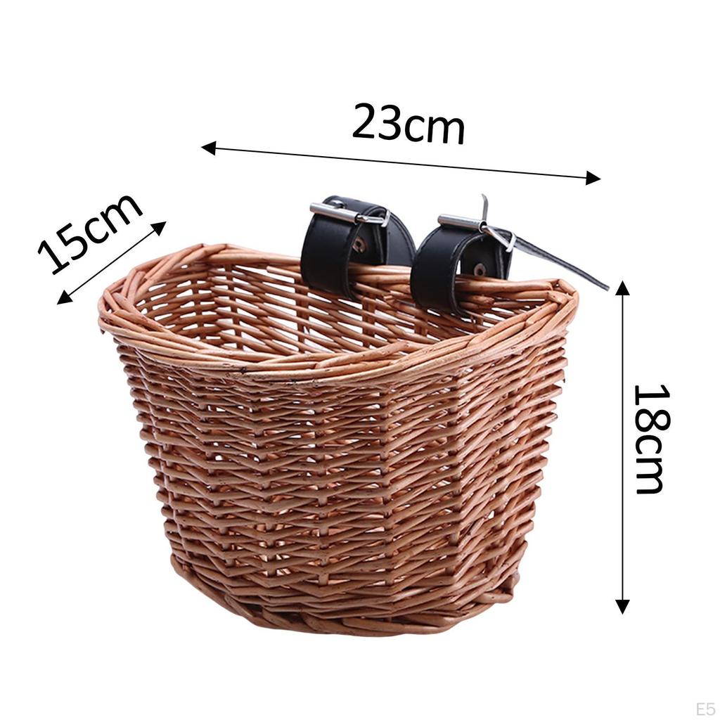 Bike Wicker Basket Bicycle Cargo Rack Bag Multi Purpose with Adjustable Straps Handlebar