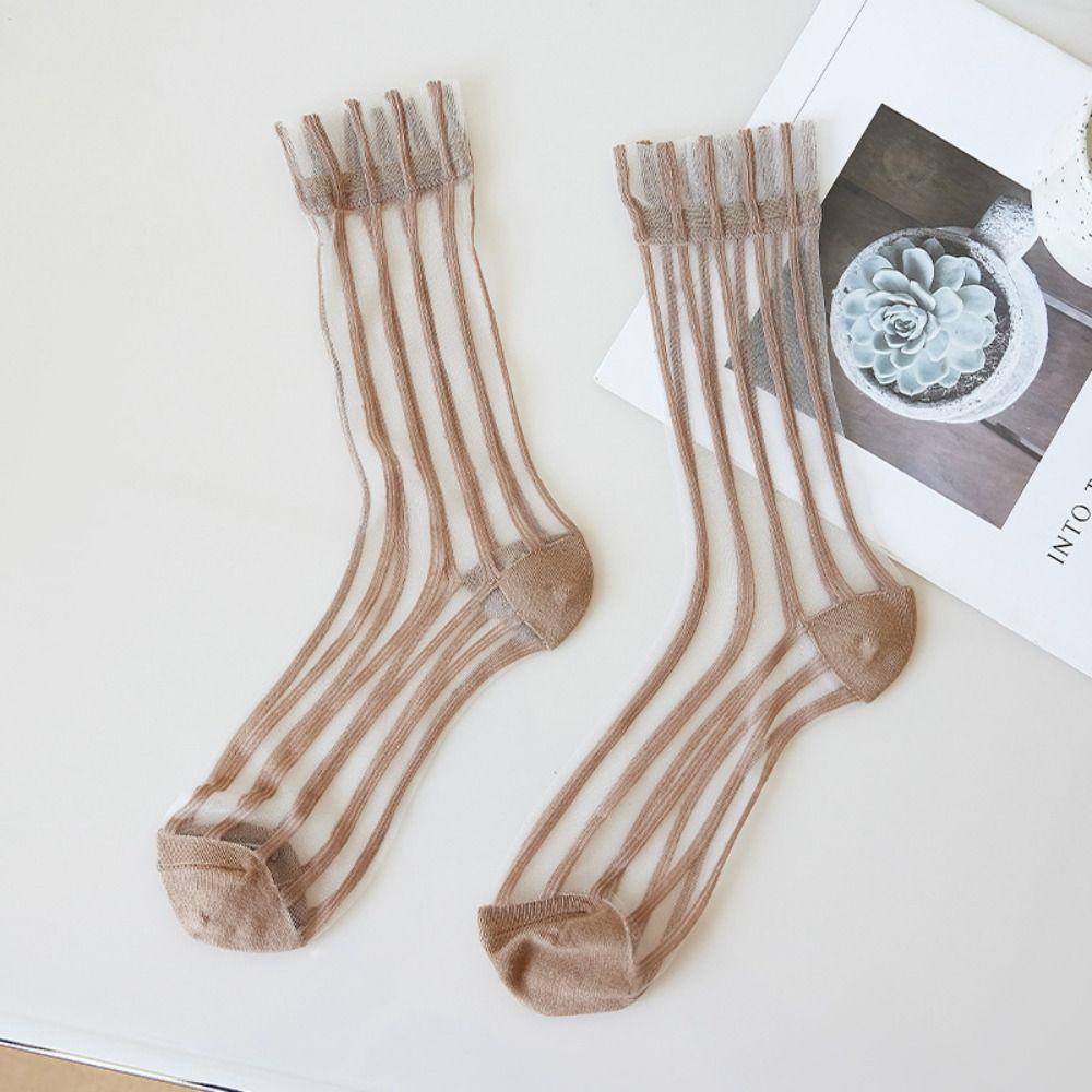 Striped Crystal Silk Socks Transparent Long Socks Fashion Summer Socks  Women