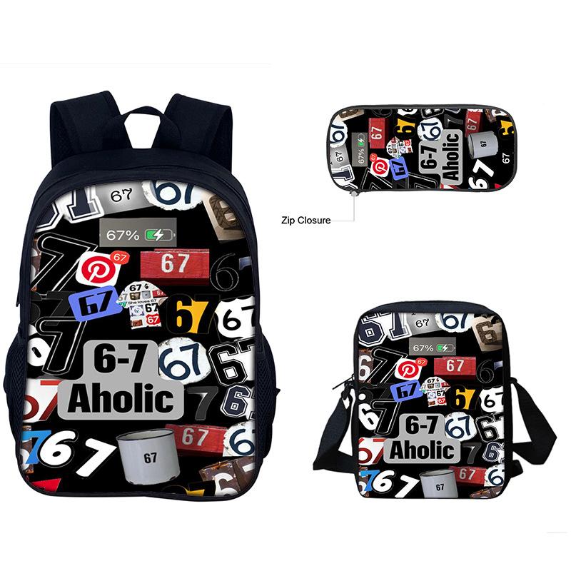 New 3Pcs Creative Number 67 Print Backpack Set Primary Middle School Students Casual Schoolbag Kit With Pencil Case Back To School Gift