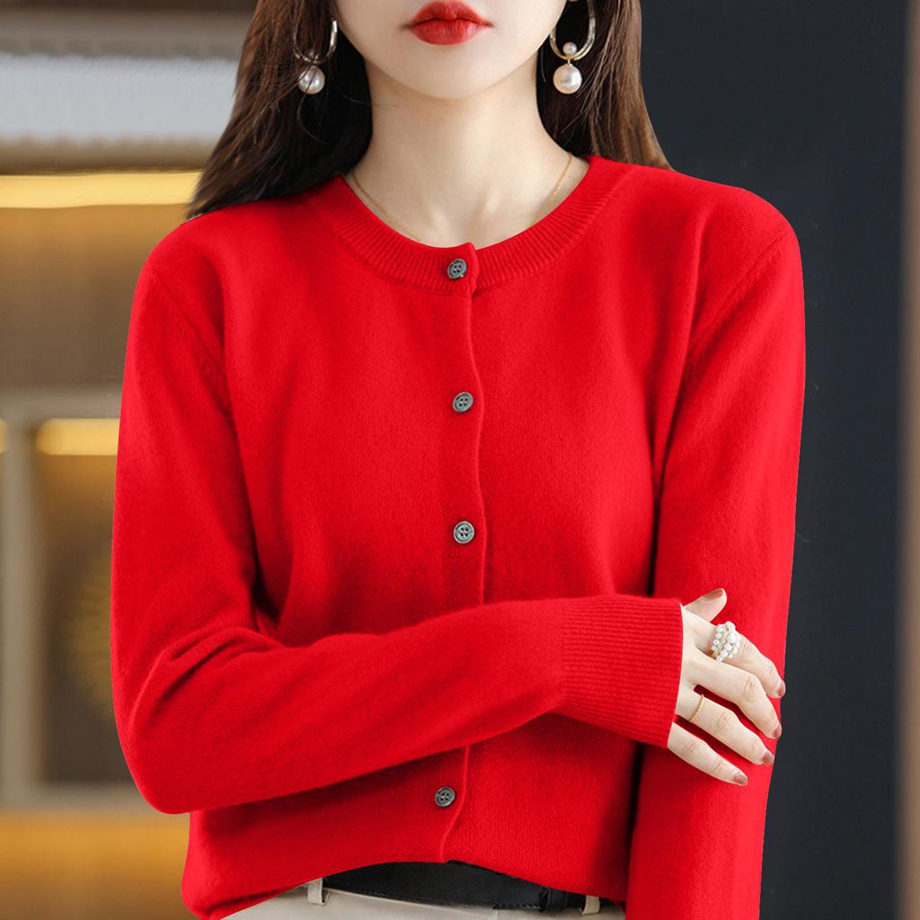 Damen Strickjacke mit Knopfleiste und Rundhalsausschnitt - Strickpullover für Oberbekleidung