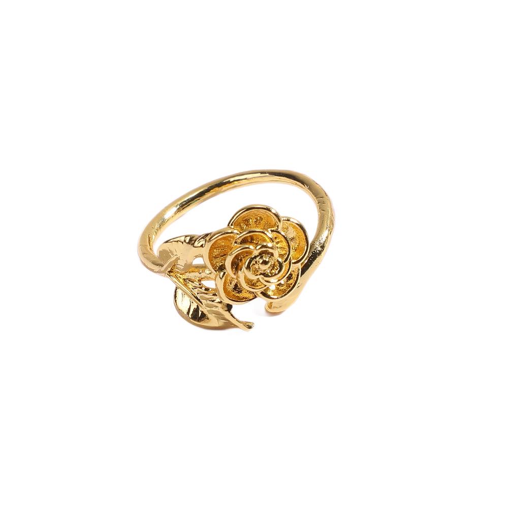 European Rose Flower Adjustable Silver Ring for Women – Elegant Gold Accent