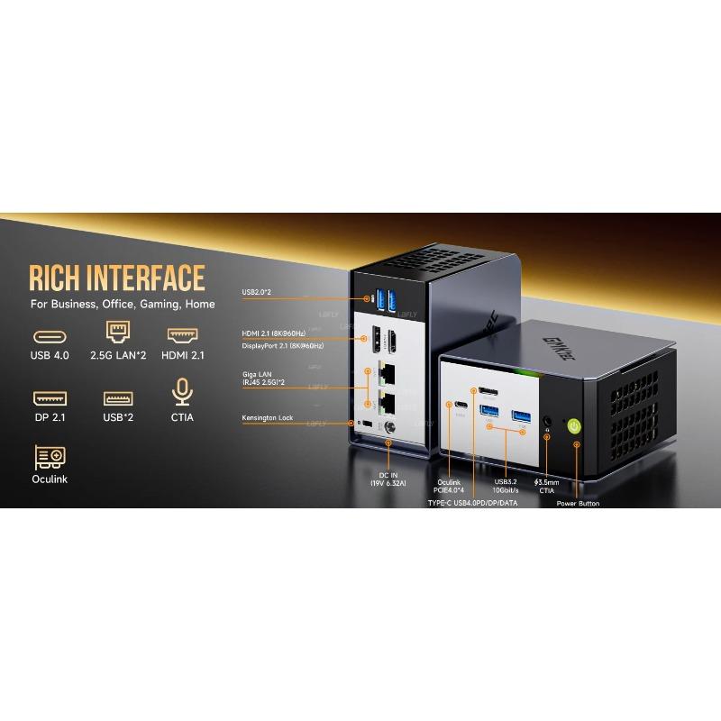 GMKtec EVO-X1 AMD Ryzen AI 9 HX370 Mini PC 12 jader 24 vláken 32 GB LPDDR5 1TB SSD Herní počítač s AMD XDNA 2 NPU Mini PC