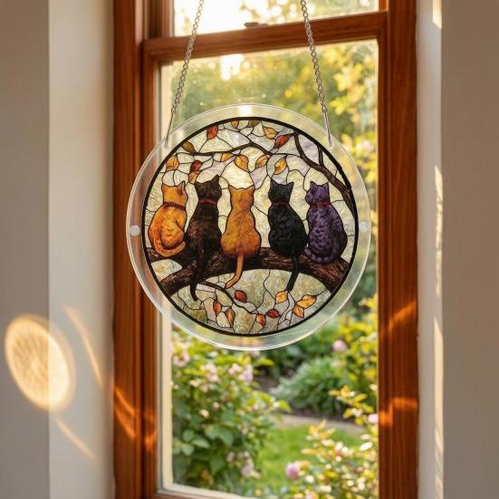 Akrylové puzzle Suncatcher Barevné kočky Motýli Květiny Závěsná ozdoba na okno Styl vitráže DIY sada Suncatcher pro dospělé